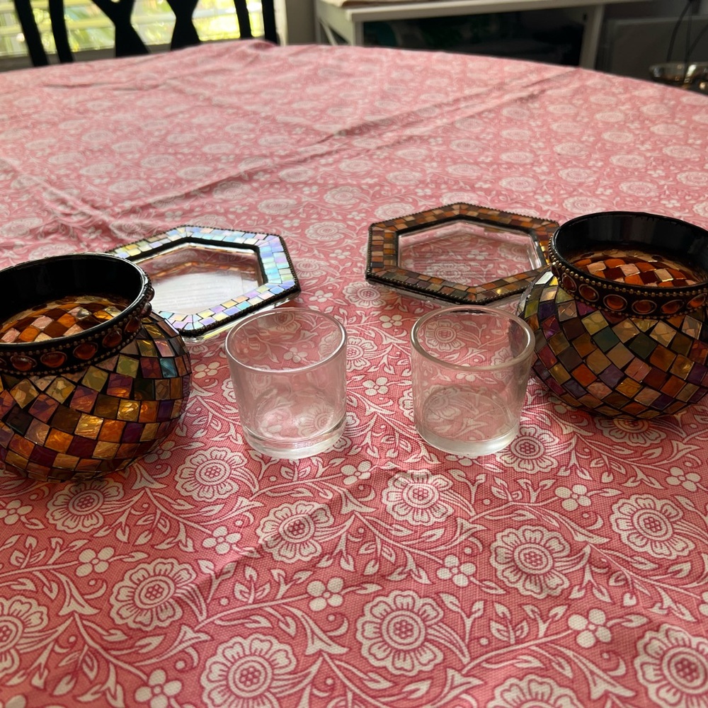PartyLite Mosaic Candle Holders with Glass Inserts